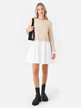English Factory Cream and White Two-Tone Skater Dress